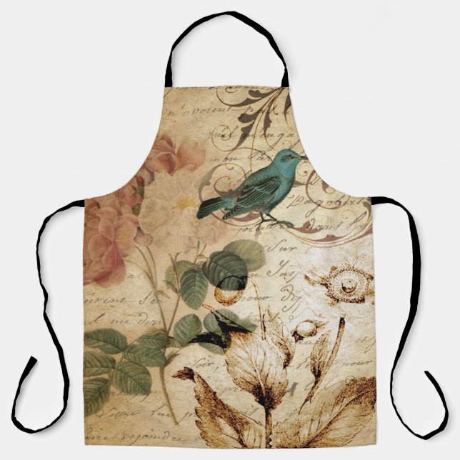 Bohemischer Chic Paris Scripts Vogel Französisch b Schürze (Vorderseite)