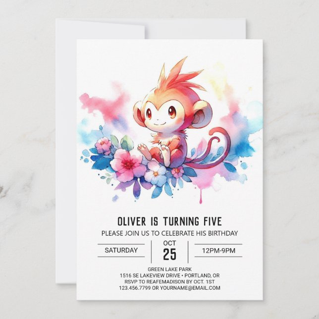 Bohemischer digitaler Affe Geburtstag Einladung (Vorderseite)