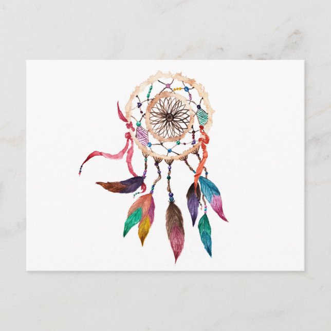 Bohemischer Dreamcatcher in Wasserfarbenmalerei Postkarte (Vorderseite)