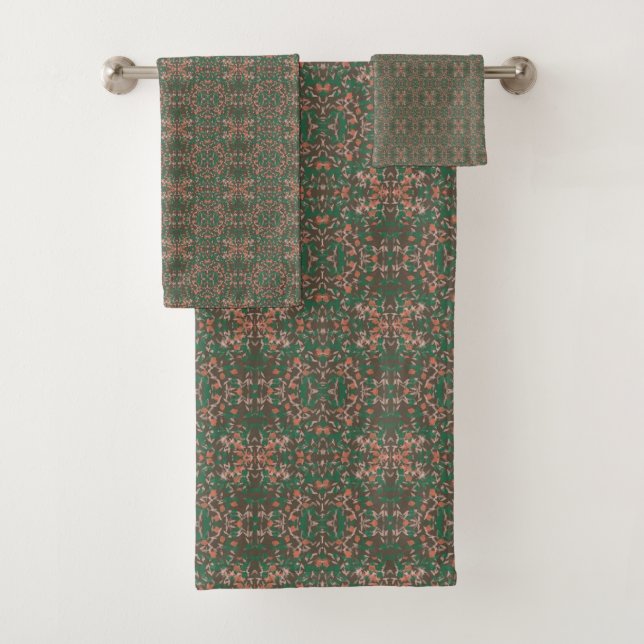 Bohemischer Fall Leaf Grüne Nahtlose Muster Badhandtuch Set (Insitu)
