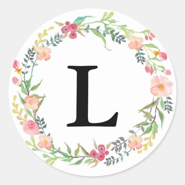 Bohemischer Floral Wedding Monogram Aufkleber (Vorderseite)