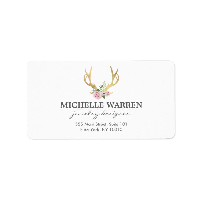 Bohemischer Goldanker mit Blume Adressaufkleber (Vorne)