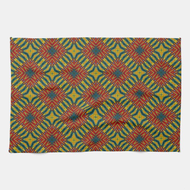 Bohemischer Hippie Red Blue Yellow Cooler Ethnic-T Geschirrtuch (Horizontal)
