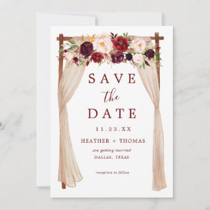 Bohemischer Marsala Burgundy Blumenarsch Save The Date