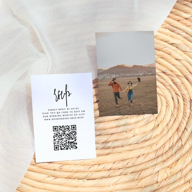 Bohemischer Minimalistischer QR-Code Foto Hochzeit Begleitkarte (Von Creator hochgeladen)