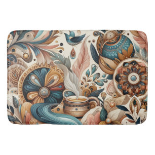 Bohemischer Mix aus aquamarinen, magentafarbenen, Badematte