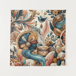 Bohemischer Mix aus aquamarinen, magentafarbenen, Wandteppich
