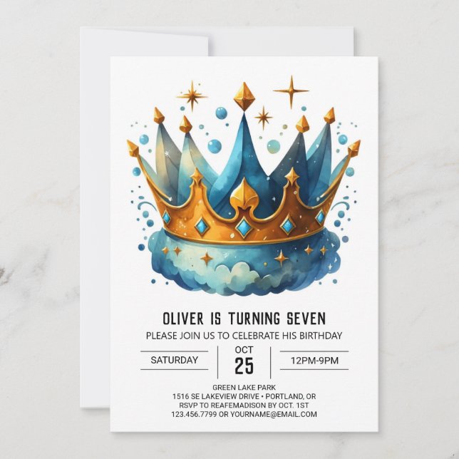 Bohemischer Printprinz Crown Geburtstag Einladung (Vorderseite)