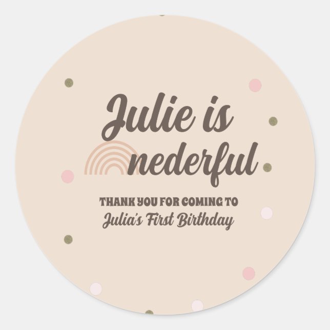 Bohemischer Regenbogen Erster Geburtstag Onederful Runder Aufkleber (Vorderseite)