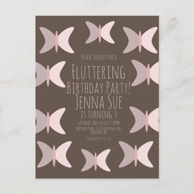 Bohemischer Schmetterling Pastel Pink zum Geburtst Postkarte (Vorderseite)
