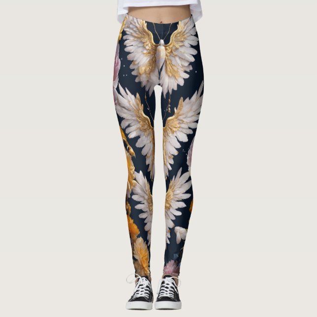 Bohemischer Schmetterling und Feather-T - Shirt Leggings (Vorderseite)