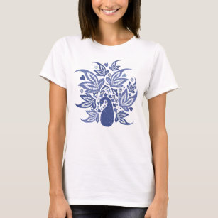 Bohemischer Stil Blaue Pfaue Kunst drucken T-Shirt