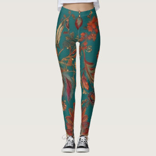 Bohemischer Stil Emerald & Ruby Feather Print Leggings