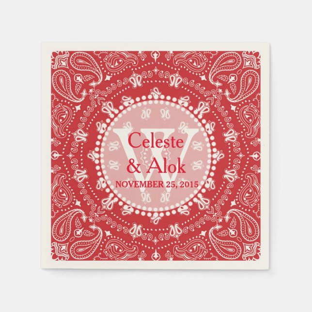 Bohemischer Stil Red Paisley Wedding Custom Serviette (Vorderseite)