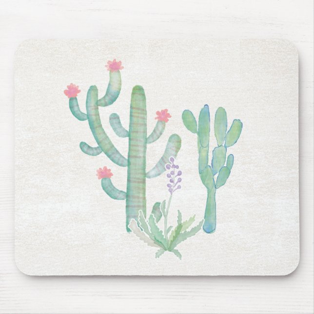 Bohemischer Watercolor-Kaktus Mousepad (Vorne)