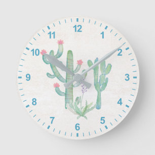 Bohemischer Watercolor-Kaktus Runde Wanduhr