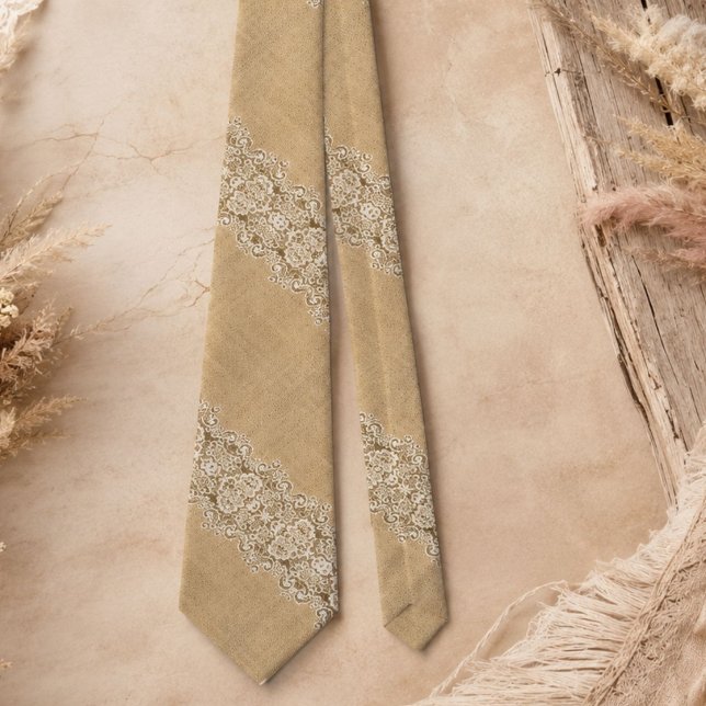 Bohemischer Western Land rustikale Burlap und Spit Krawatte (Bohemian Western country rustic burlap and lace Neck Tie)