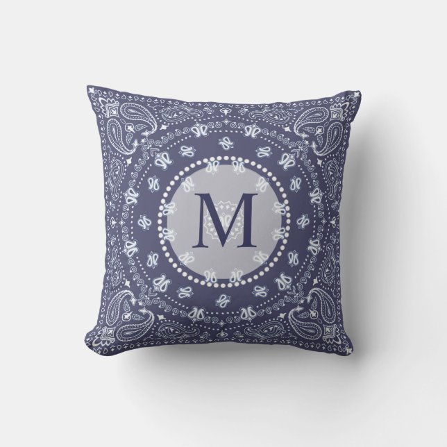 Bohemisches Art-Marine-Blau Paisley personalisiert Kissen (Vorderseite)