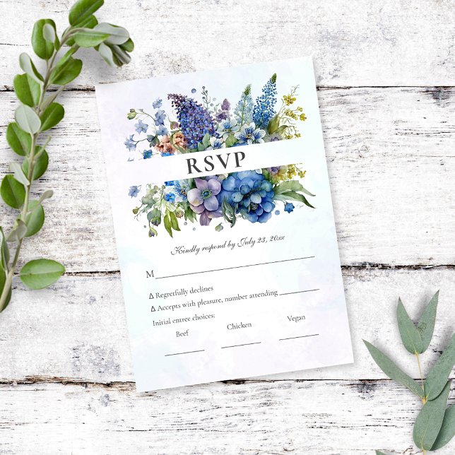 Bohemisches blauviolettes Blumenwasser UAWG RSVP Karte (Von Creator hochgeladen)