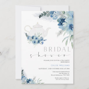Bohemisches Blue Floral Tee Party Brautparty  Einladung