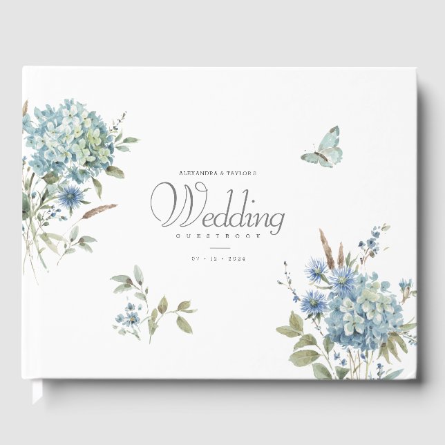 Bohemisches Blue Floral Watercolor Wedding Gästebu Gästebuch (Vorderseite)