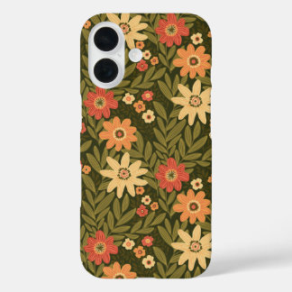 Bohemisches Blumendesign in Erdtönen iPhone 16 Hülle