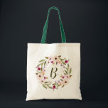 Bohemisches Blumenkraut-Monogramm-Beutel Tragetasche<br><div class="desc">Bohemisch inspiriert Totbeutel mit Aquarellfarbe lila und ElfenbeinBlume mit Laubkranz. Diese individuell anpassbare Monogramm Totbeutel ist ein personalisiertes Geschenk.</div>