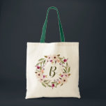 Bohemisches Blumenkraut-Monogramm-Beutel Tragetasche<br><div class="desc">Bohemisch inspiriert Totbeutel mit Aquarellfarbe lila und ElfenbeinBlume mit Laubkranz. Diese individuell anpassbare Monogramm Totbeutel ist ein personalisiertes Geschenk.</div>