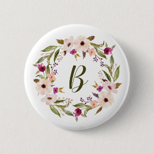 Bohemisches Blumenmuster-Monogramm Button