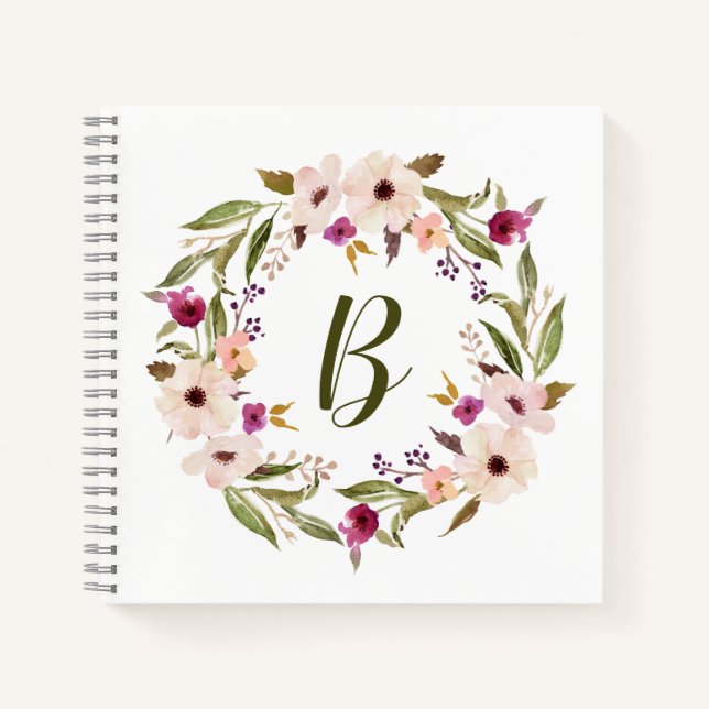 Bohemisches Blumenmuster-Monogramm Notizbuch (Vorderseite)