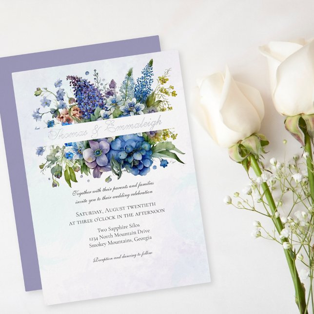 Bohemisches Blumenviolet Wasserfarben Florals Hoch Folieneinladung (Von Creator hochgeladen)