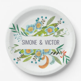 Bohemisches botanisches Grün & Blau Pappteller