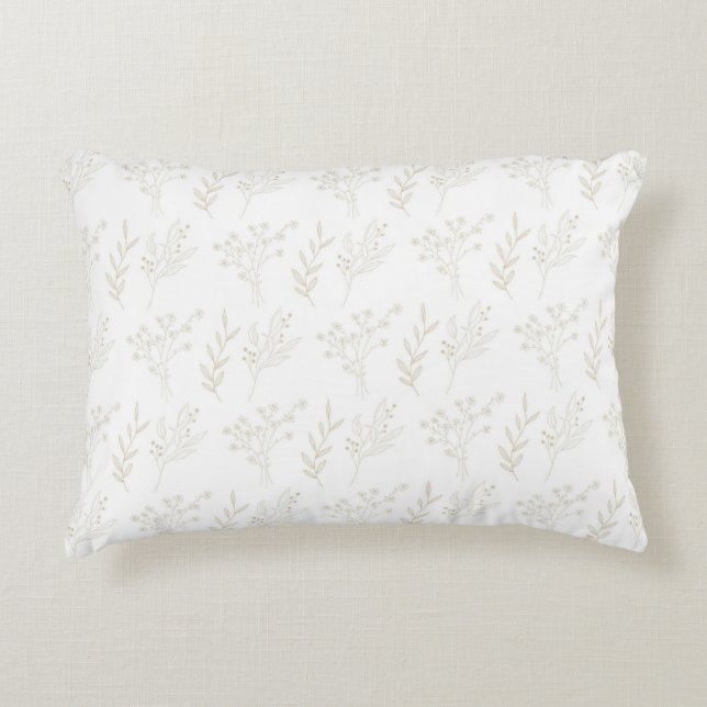 Bohemisches botanisches Muster in weißer Beige Dekokissen (Vorderseite)