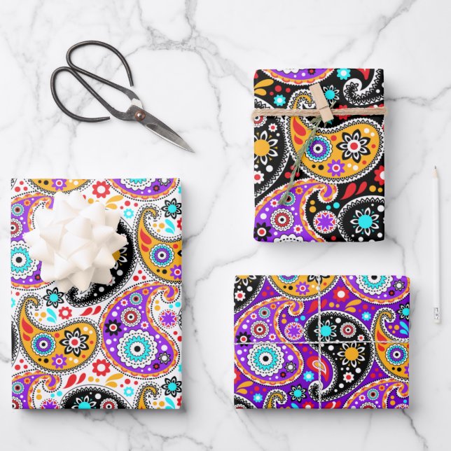Bohemisches Cowgirl Bandana Paisley Fantasy Print Geschenkpapier Set (Vorderseite)