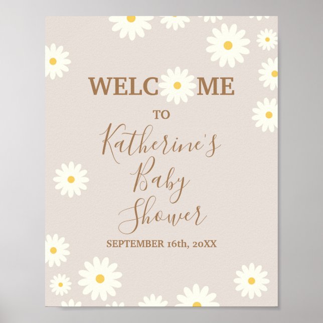 Bohemisches Daisy Floral Baby Dusche Begrüßungszei Poster (Vorne)