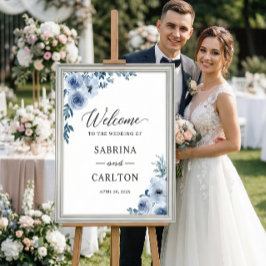 Bohemisches Dusty Blue Floral Wedding Sign Poster