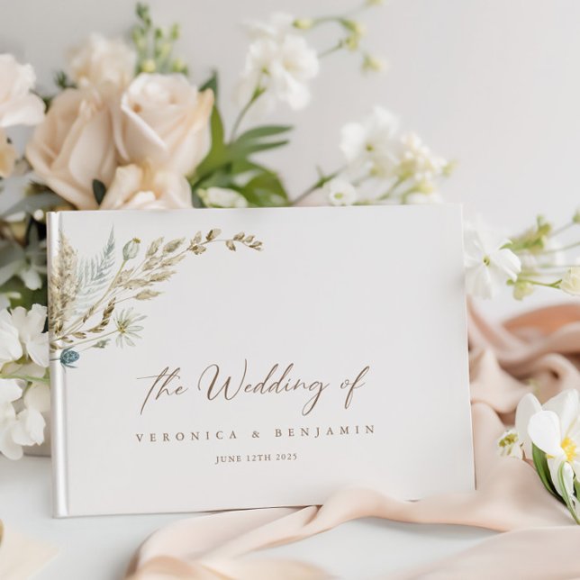 Bohemisches elegantes Gästebuch für Wiesengras (Bohemian Elegant Dried Meadow Grass Guest Book)