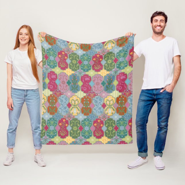 Bohemisches farbenfrohes Patchworkmuster  Fleecedecke (Beispiel)
