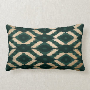 Bohemisches goldwaldgrünes Ikat-Muster Lendenkissen