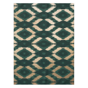 Bohemisches goldwaldgrünes Ikat-Muster Tischdecke