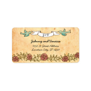 Bohemisches Herz, Rose, Vögel und Bannerhochzeit Adressaufkleber