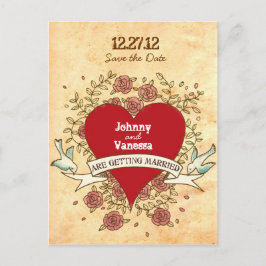 Bohemisches Herz, Rose, Vögel und Bannerhochzeit Ankündigungspostkarte