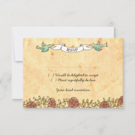 Bohemisches Herz, Rose, Vögel und Bannerhochzeit RSVP Karte