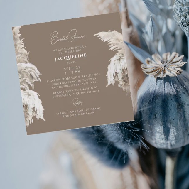 Bohemisches Lush Boho Brown Square Brautparty Einladung (Von Creator hochgeladen)