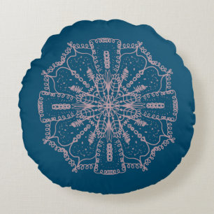 Bohemisches Mandala Handgezogenes Mute Pink Rundki Rundes Kissen