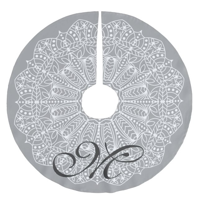 Bohemisches Mandala mit weißer Blüte und Anfangsbu Polyester Weihnachtsbaumdecke (Vorderseite)