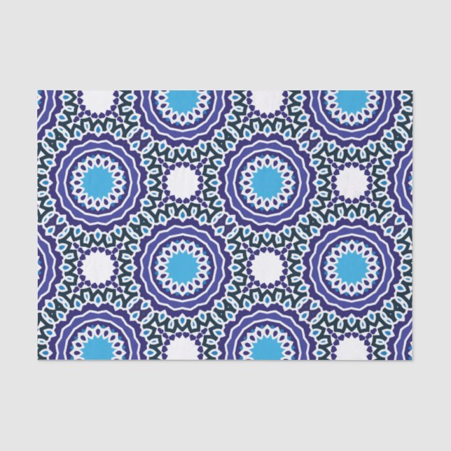 Bohemisches Mosaik-Muster in Blau und Weiß Seidenpapier (Vorderseite)