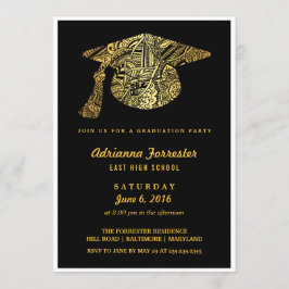 Bohemisches Muster Gold Grad Hat Graduation Party Einladung