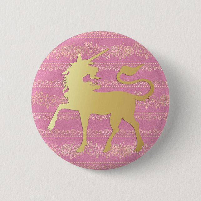 Bohemisches Muster und Einhorn aus Gold und Rosa Button (Vorderseite)