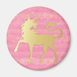 Bohemisches Muster und Einhorn aus Gold und Rosa Magnet